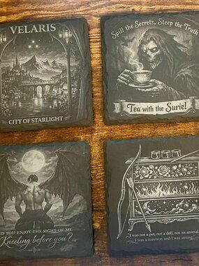 ACOTAR Inspired Slate Coasters Set of 5 Bookish Fan Merch. Read details!!